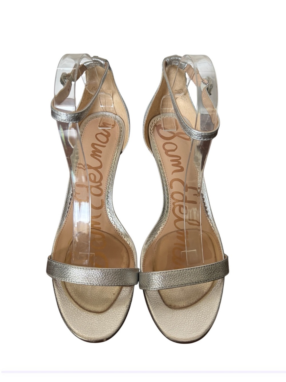 Sam Edelman Silver Metallic T-Strap Heeled Sandals-Size 9.5 Like New - Picture 11 of 11